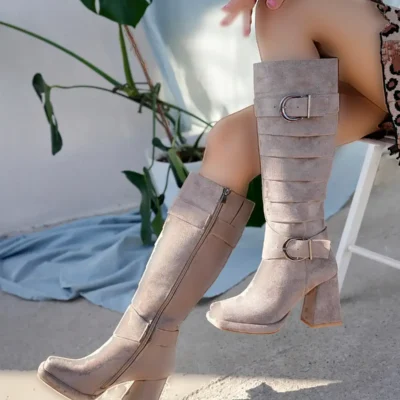 بوت و نیم‌ بوت زنانه کفش دارای بند جزئیات با پلتفرم پاشنه برند wolfcity - 7836