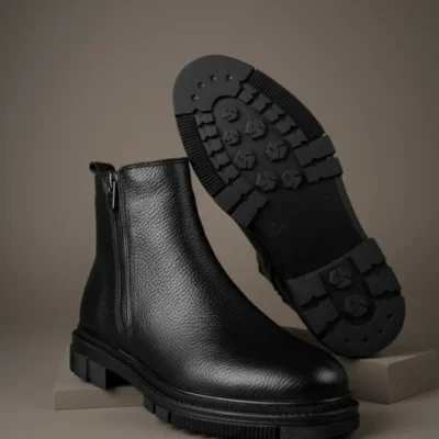 بوت مردانه زمستانی چرمی اصل با دو زیپ چرمی چلسی برند Muggo - 8339