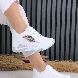 کفش کتانی زنانه ورزشی مات سفید چرم فورتون برند sefayol - 7968