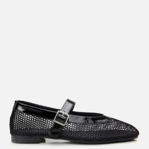 کفش تخت زنانه باله مشکی با رویه چرم و توری برند Yaya by Hotiç - 8336