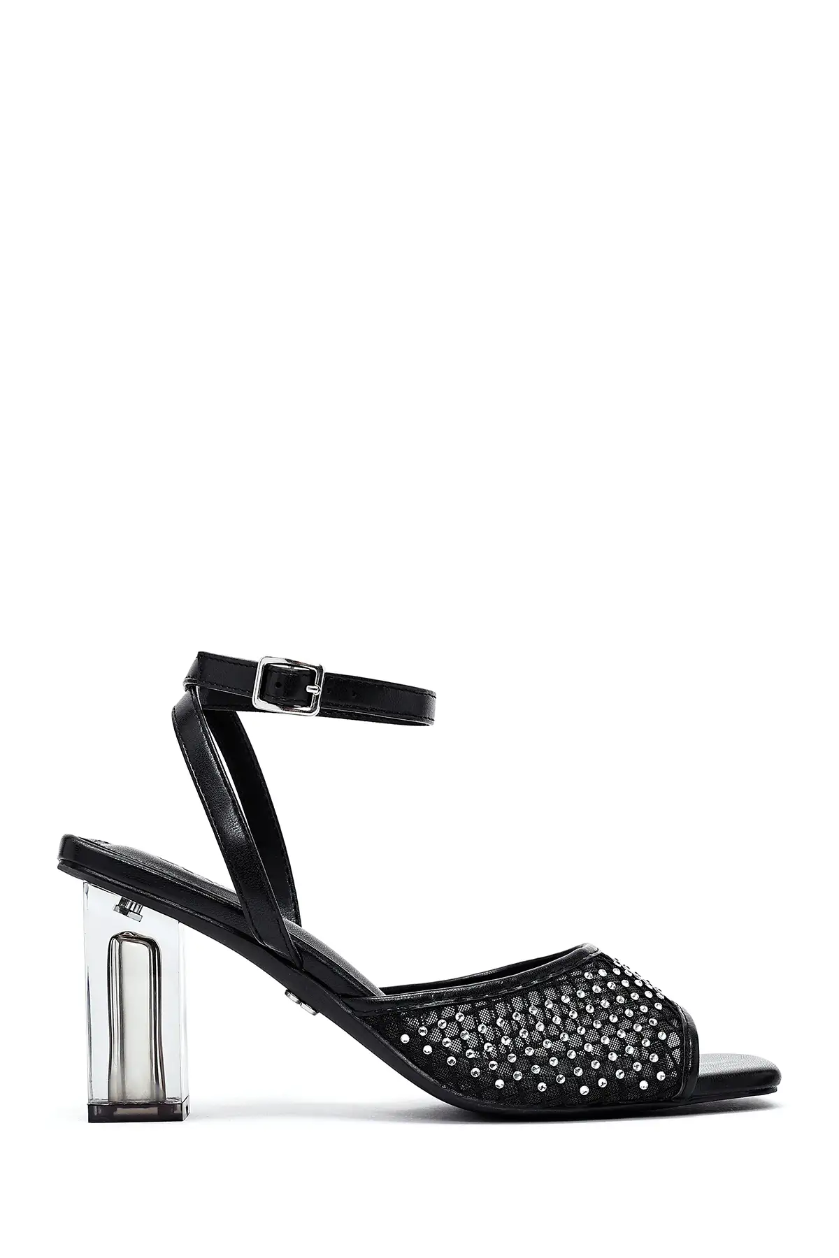 کفش صندل زنانه  پاشنه بلند شفاف مشکی  با بند مچ و تزئینات سنگی برند Derimod - 8243 کفش صندل زنانه پاشنه بلند شفاف مشکی با بند مچ و تزئینات سنگی برند Derimod - 8243