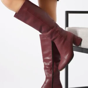 بوت و نیم‌ بوت زنانه چکمه پاشنه‌دار پارچه‌ای با رنگ قرمز تیره برند Moda Pie - 8101