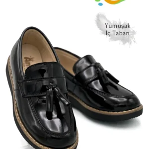 کفش بچگانه مدل کرچیک پسرانه - مدرسه - کت و شلواری برای جشن آئینی - رنگ مشکی براق برند sermoda - 7926