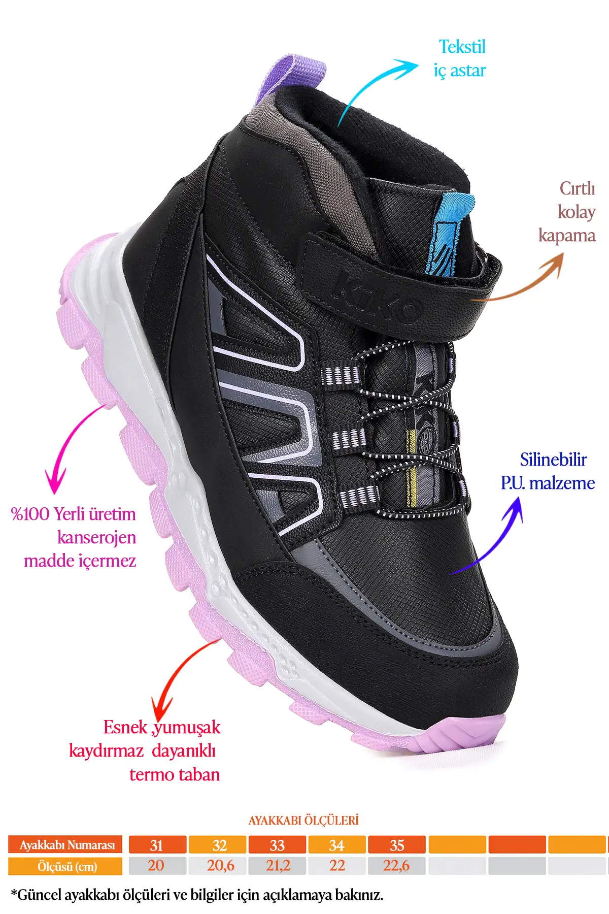 بوت بچگانه کفش ورزشی دخترانه ترمو با زیره چسبی برند Kiko Kids - 7613