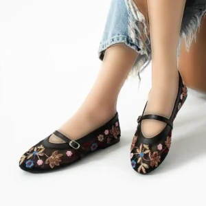 کفش تخت زنانه بامزه سیاه رنگ با پارچه تزیینی لیلیا برند ELAIA SHOES - 8319