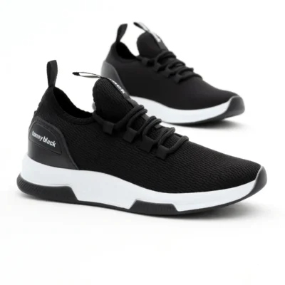 کفش کتانی زنانه ورزشی بنددار با زیره پلی و پارچه تنفسی مشکی و سفید برای تمامی جنسیت‌ها برند Tonny Black - 7725