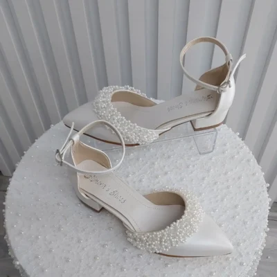 کفش پاشنه‌ بلند زنانه 3 سانتی‌متری با جزئیات مرواریدی برند Almera's Shoes - 7986