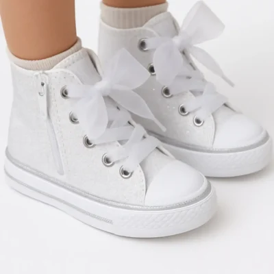 کفش بچگانه ورزشی دخترانه با زیپ و مچ‌بند سفید با درخشش جدید، دخترانه ۲۱-۳۰ با نورپردازی برند Pabrik - 7933