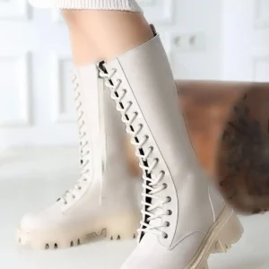 بوت و نیم‌ بوت زنانه چکمه بندی الیزا بیژ چرم برند Erbilden - 8139