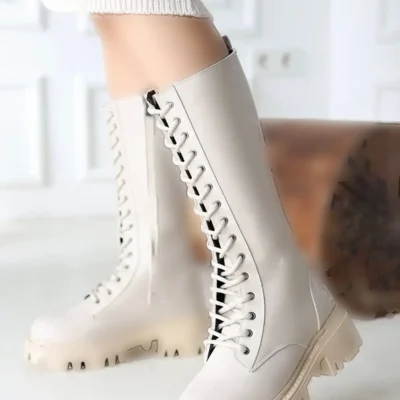 بوت و نیم‌ بوت زنانه چکمه بندی الیزا بیژ چرم برند Erbilden - 8139