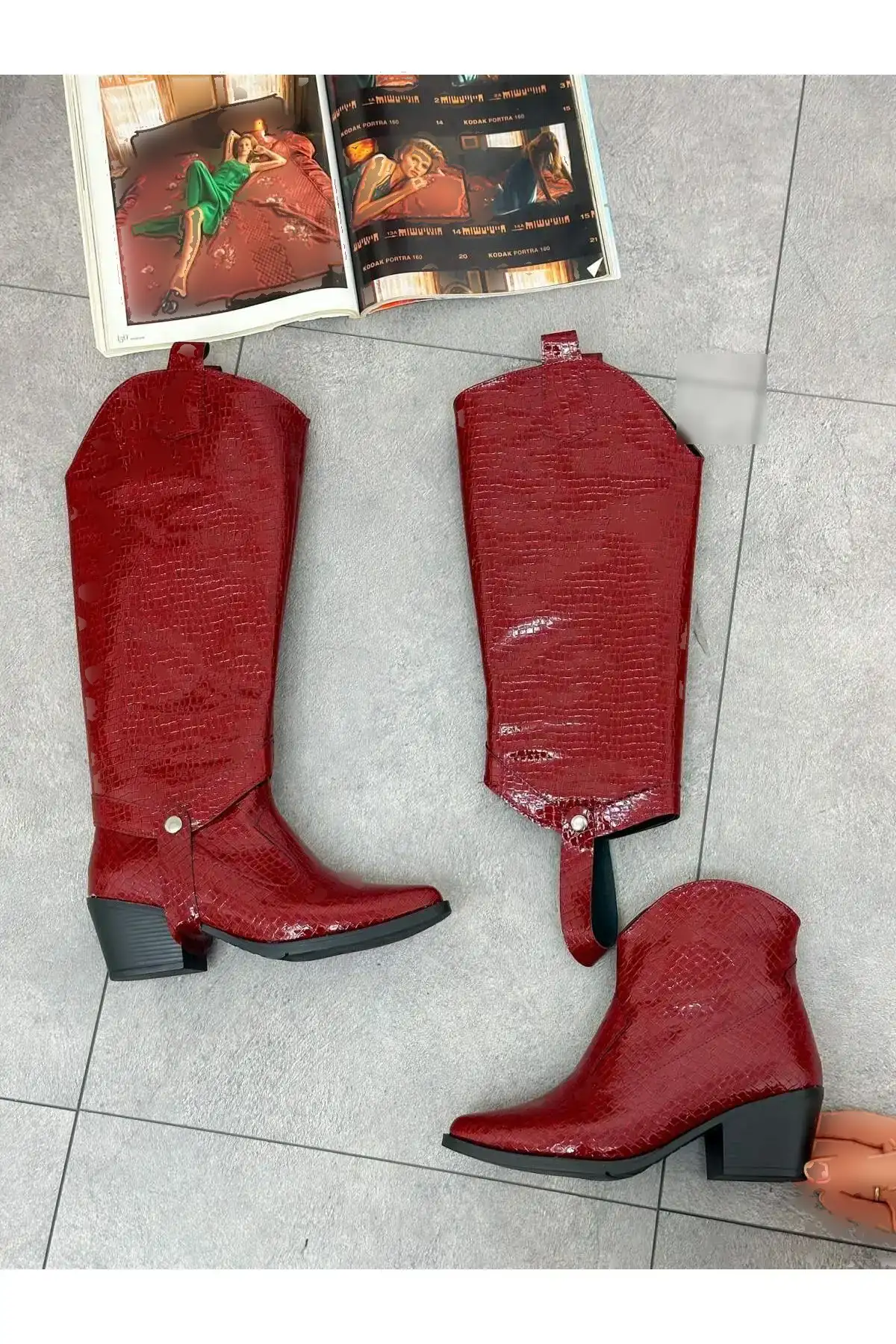 بوت و نیم‌ بوت زنانه چکمه د قطعه‌ای طرح کرک برد (ارزلا) برند ERVANIN BUTİĞİ - 8110