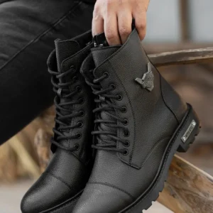 بوت مردانه پاییزی با ضمانت، دارای خز، قابل انعطاف و ضد آب و سرما، با زیپ و بند و زیره غیر لغزنده برند Zegeshoes - 7584