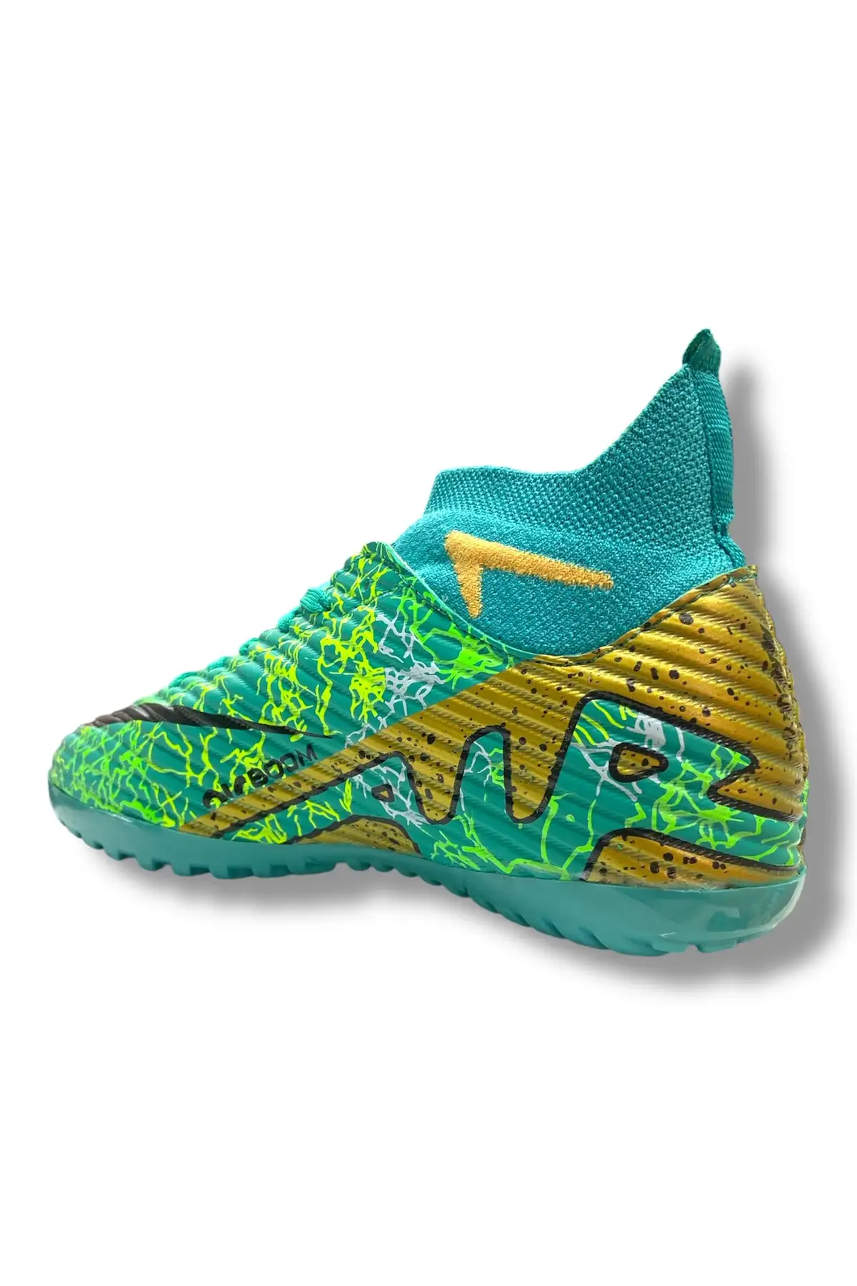 کفش فوتبال فوتسال با جوراب جدید مدل طرح طوسی و طلایی برند LALİGA - 8175