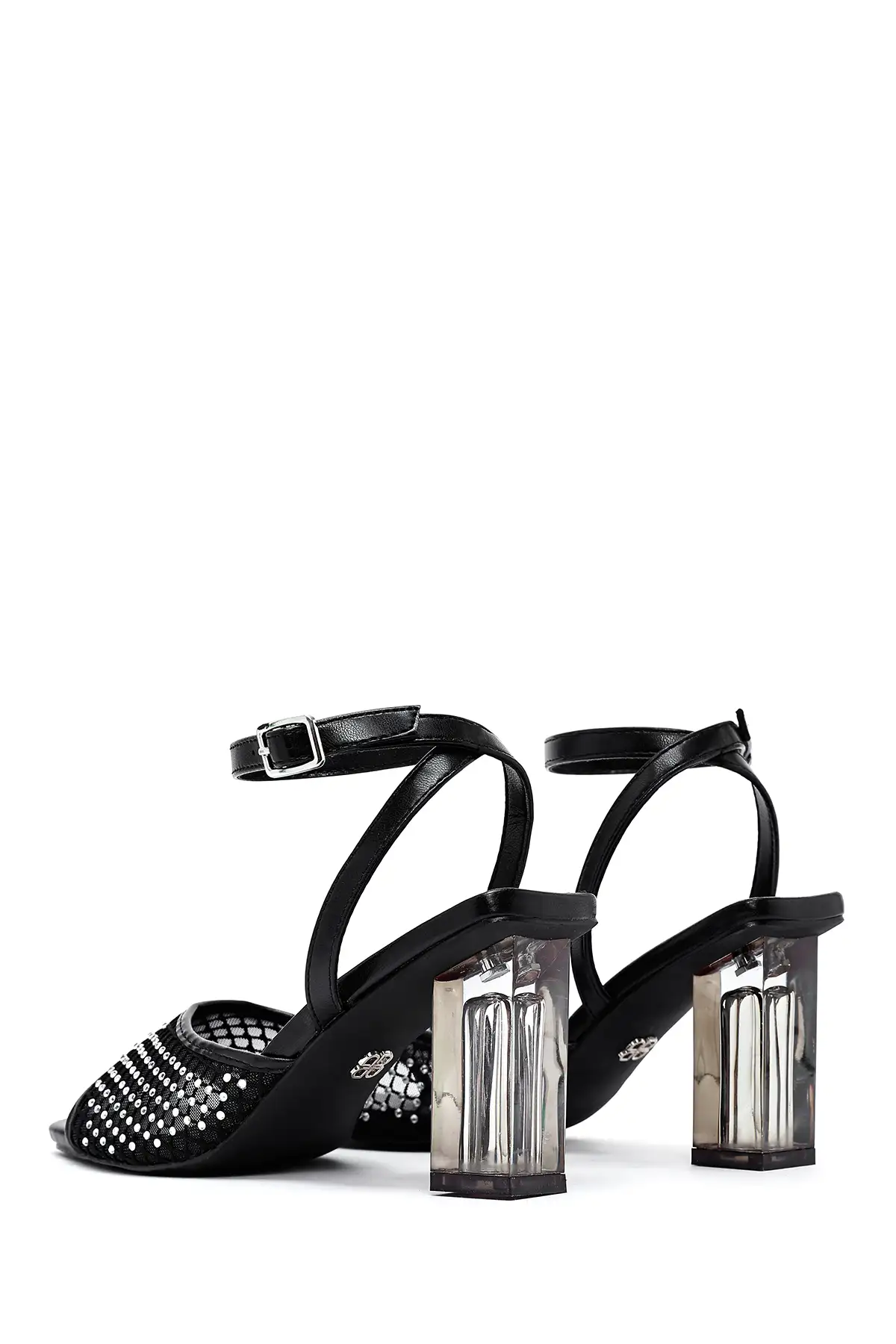 کفش صندل زنانه  پاشنه بلند شفاف مشکی  با بند مچ و تزئینات سنگی برند Derimod - 8243 کفش صندل زنانه پاشنه بلند شفاف مشکی با بند مچ و تزئینات سنگی برند Derimod - 8243