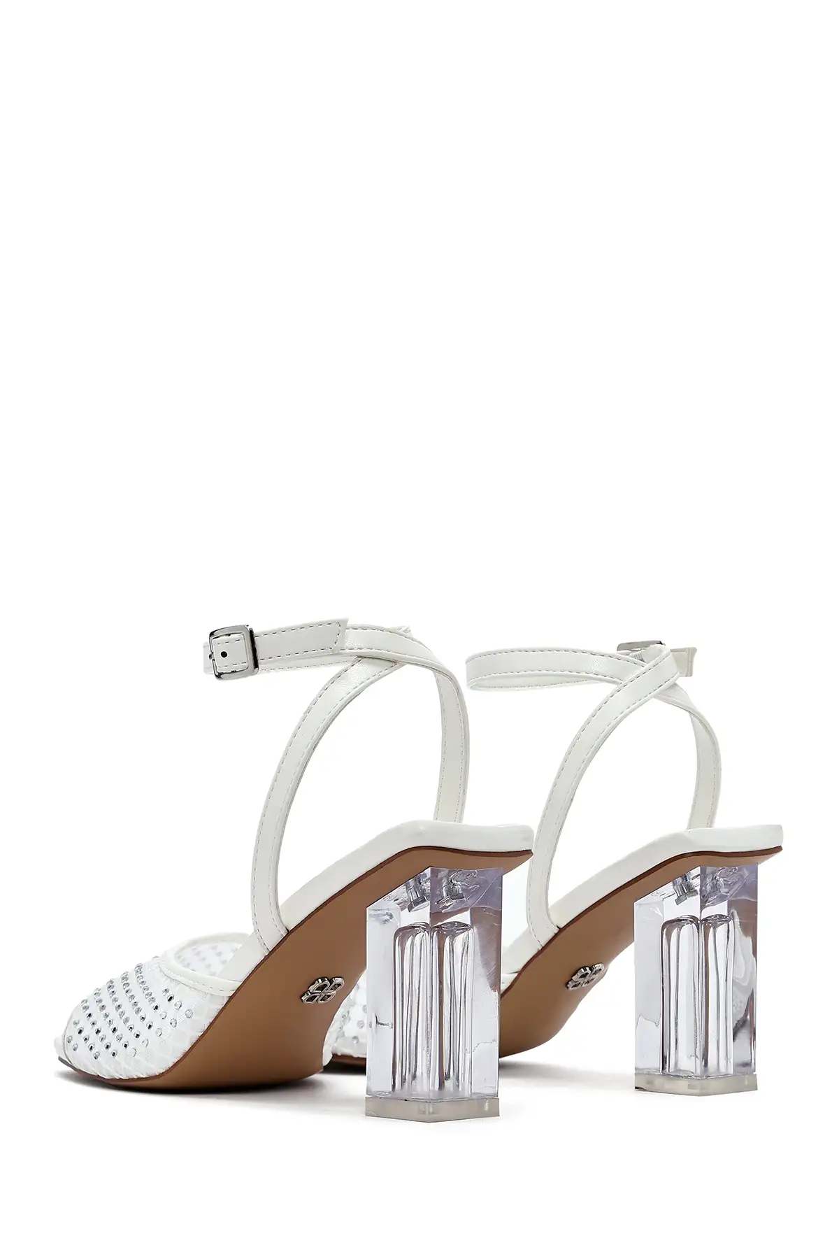 کفش صندل زنانه کتانی  سفید با قفل بر روی مچ پا و سنگهای تزئینی،  پاشنه بلند شفاف 25SFE481714 برند Derimod - 8246 کفش صندل زنانه کتانی سفید با قفل بر روی مچ پا و سنگهای تزئینی، پاشنه بلند شفاف 25SFE481714 برند Derimod - 8246