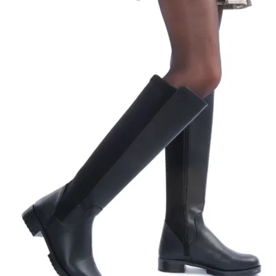 چکمه زنانه مشکی از پارچه دالگچ تا زیر زانو برند Öncerler Ayakkabı - 7552