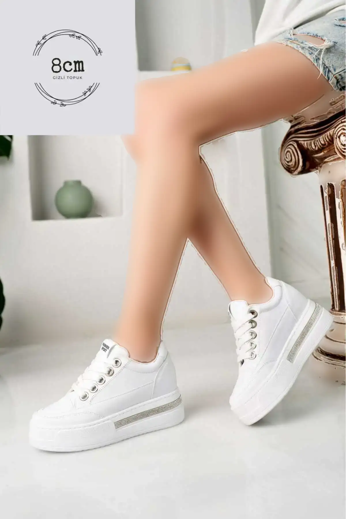 کفش کتانی زنانه  ورزشی پاشنهدار مخفی با جزئیات سنگی در جلو (پاشنه 8 سانتیمتری) برند BAHRİNA - 7976 کفش کتانی زنانه ورزشی پاشنهدار مخفی با جزئیات سنگی در جلو (پاشنه 8 سانتیمتری) برند BAHRİNA - 7976