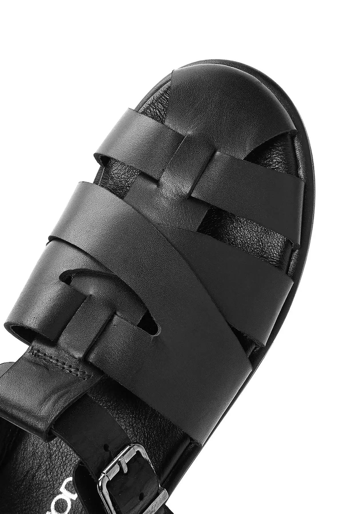 کفش صندل زنانه چرم طبیعی مشکی با بندهای قفل‌دار 25SFD152718 برند Derimod - 8250