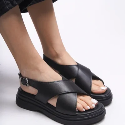 کفش صندل زنانه سندل گرسلاela 0012300 پوست سیاه برند Riccon - 8256