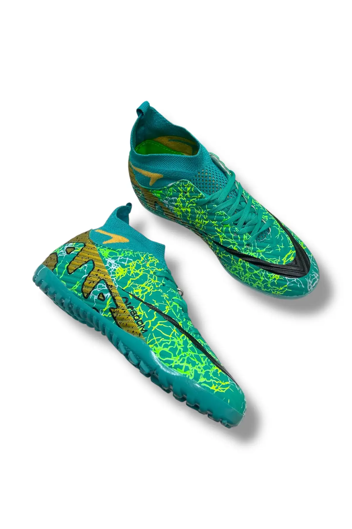 کفش فوتبال فوتسال با جوراب جدید مدل طرح طوسی و طلایی برند LALİGA - 8175