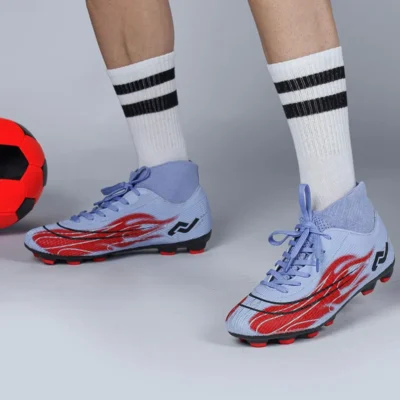 کفش فوتبال تیپ چمنی با زیره قرمز و بنفش برند Jump - 8205