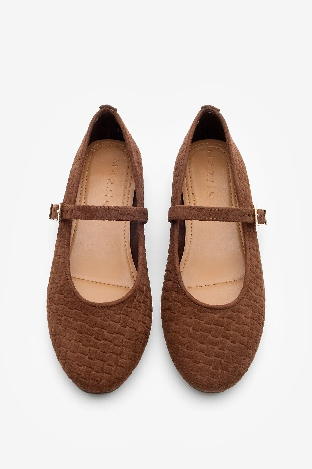 کفش تخت زنانه  روزمره  با طرح، بنددار، افیرا، قهوهای، جیر برند Marjin - 8321 کفش تخت زنانه روزمره با طرح، بنددار، افیرا، قهوهای، جیر برند Marjin - 8321