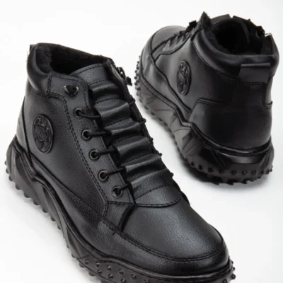 بوت مردانه کفش روزمره مشکی ضد آب با دوخت، تضمین شده، مقاوم در برابر سرما، بادوام و دارای زیره لاستیکی ضد لغزش برند EFNANSHOES - 7586