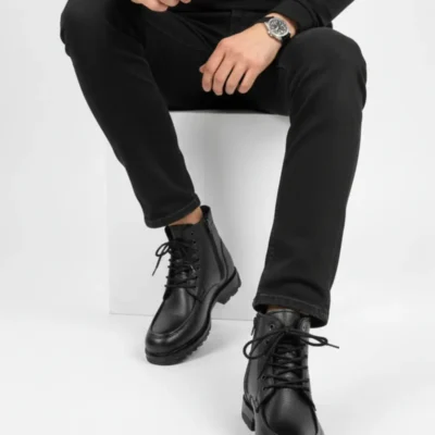 بوت مردانه پوتین چرم مصنوعی با کفی ترمو ضدلغزش و بنددار برند Tomato Bags - 8343