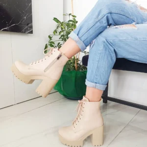 بوت و نیم‌ بوت زنانه پتین چرم طبیعی رنگی با پاشنه بلند ضخیم برند GDT Ayakkabı - 7810