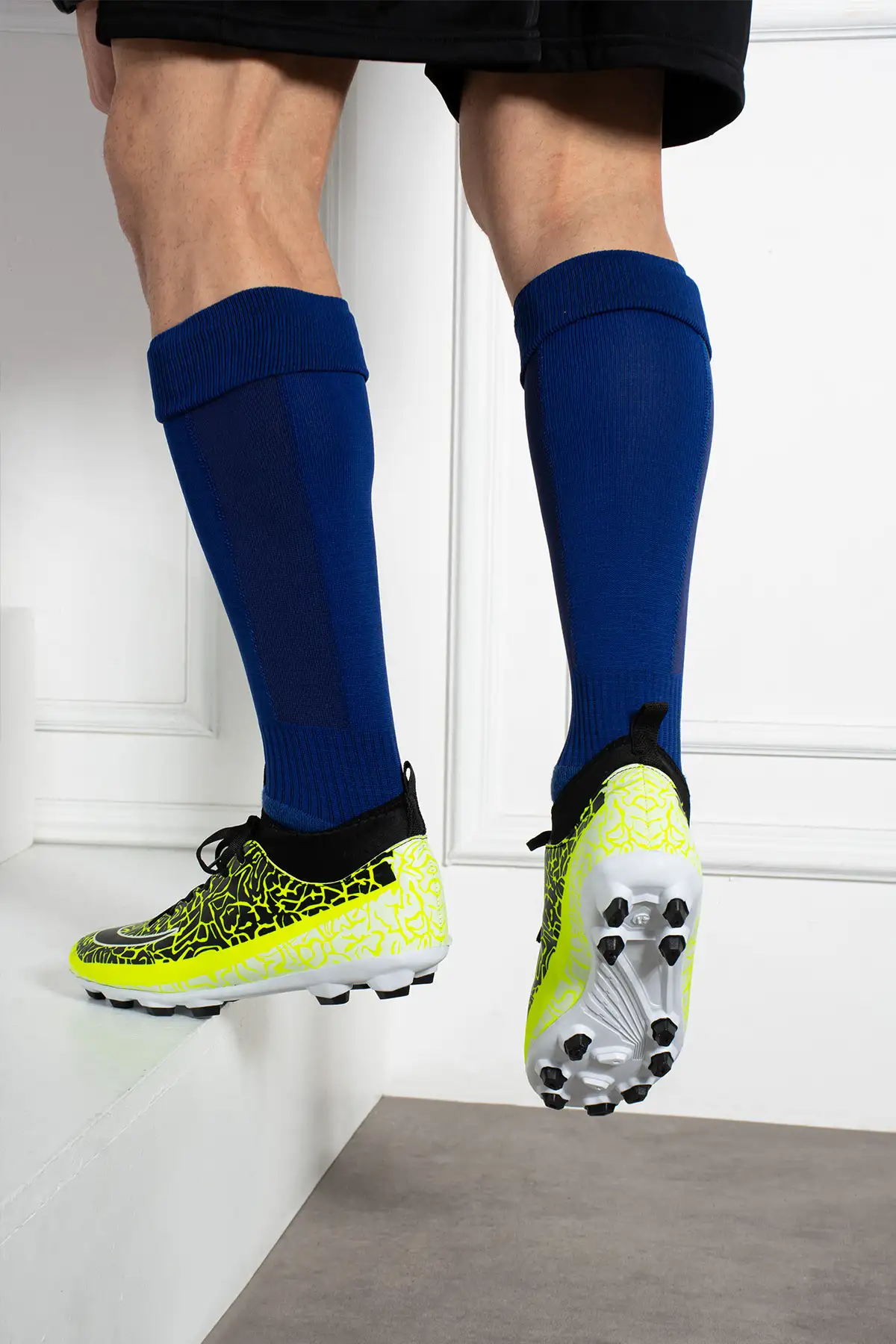 کفش اسپرت مردانه فوتبال مروارید با جوراب مچ‌دار سبز و سیاه برند lord's ayakkabı - 7730