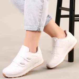 کفش کتانی زنانه ورزشی دو بند سفید کِره‌ای یونی‌سکس برند AYN-Shoes - 7944