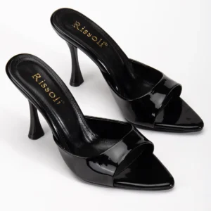 کفش صندل زنانه ساندال پاشنه‌دار مشکی با نوک تیز ریسولی برند RİSSOLİ - 8231