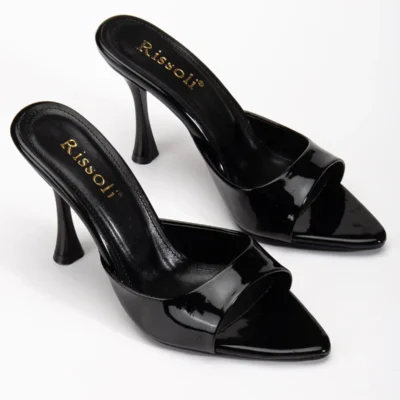 کفش صندل زنانه ساندال پاشنه‌دار مشکی با نوک تیز ریسولی برند RİSSOLİ - 8231
