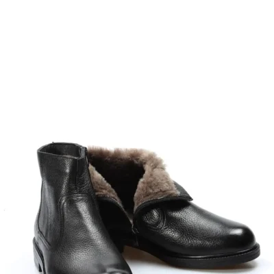 بوت مردانه کلاسیک مشکی با داخل پشمی و رویه از چرم طبیعی با کیفیت برند Ayakkabıhane - 7603