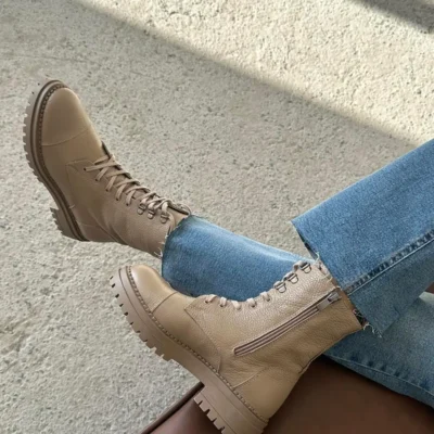 بوت و نیم‌ بوت زنانه پستالی چرم طبیعی بید برند Straswans - 7665