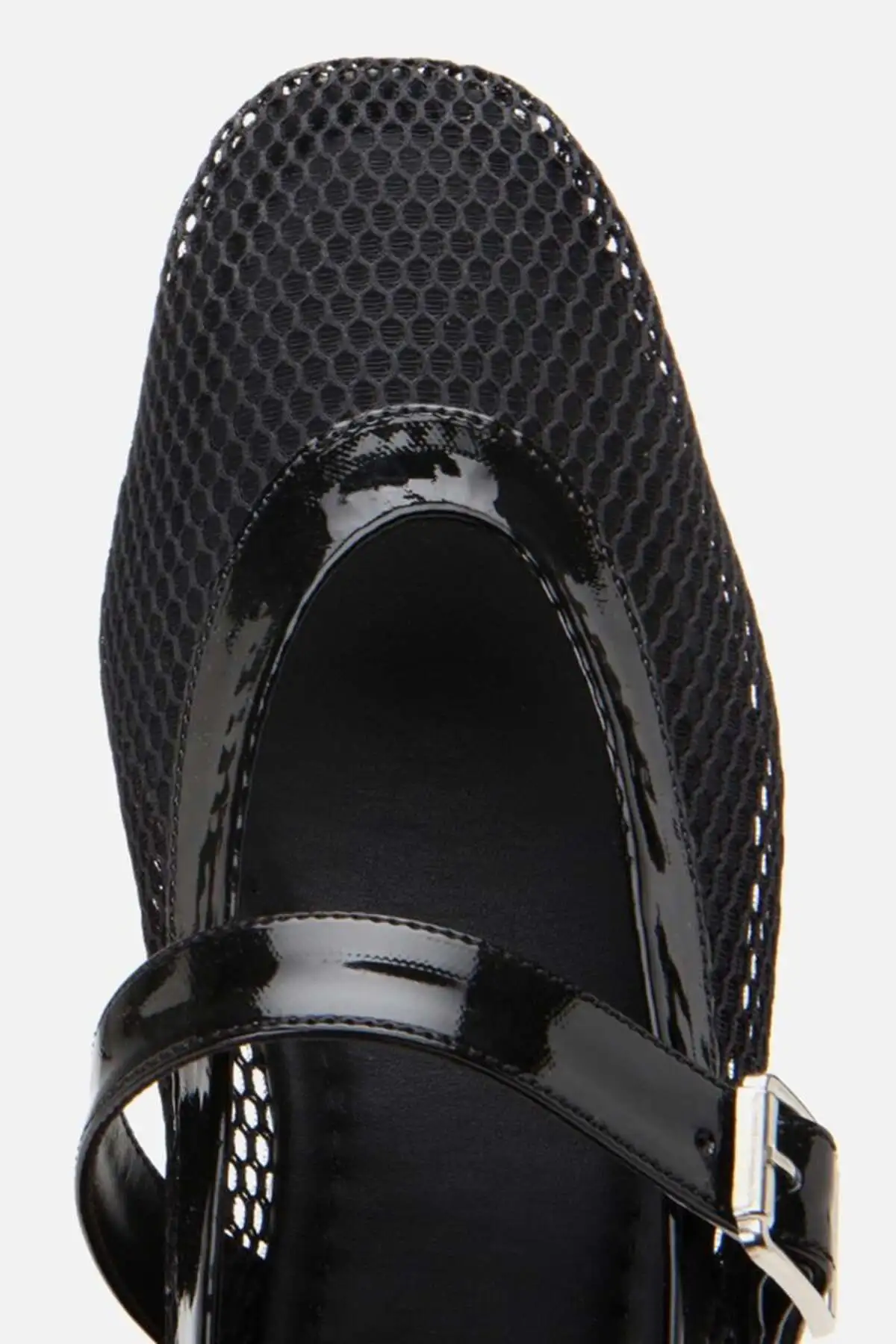 کفش تخت زنانه باله مشکی با رویه چرم و توری برند Yaya by Hotiç - 8336