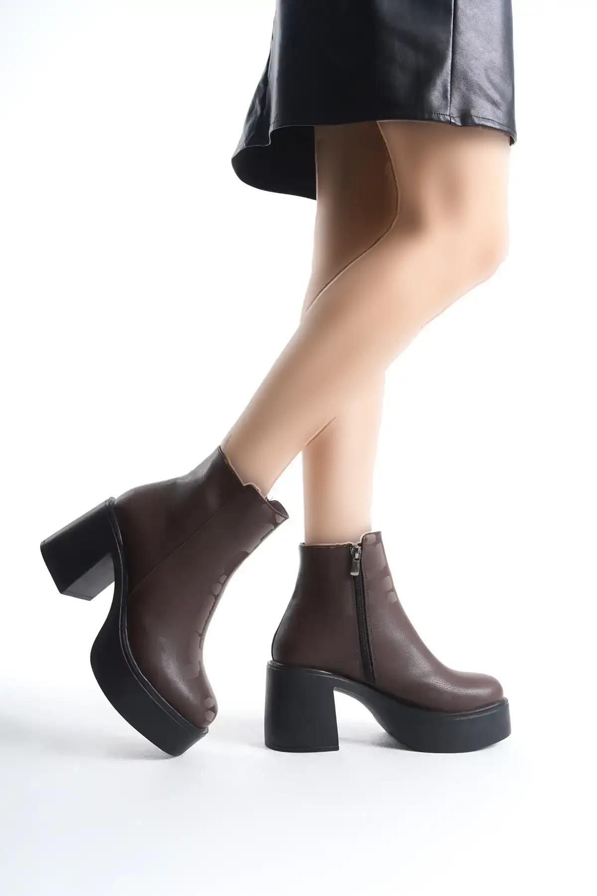 بوت و نیم‌ بوت زنانه پلتفرم با ساقه راحت رنگ قهه‌ای تیره Hancez برند Modabuymus - 7763