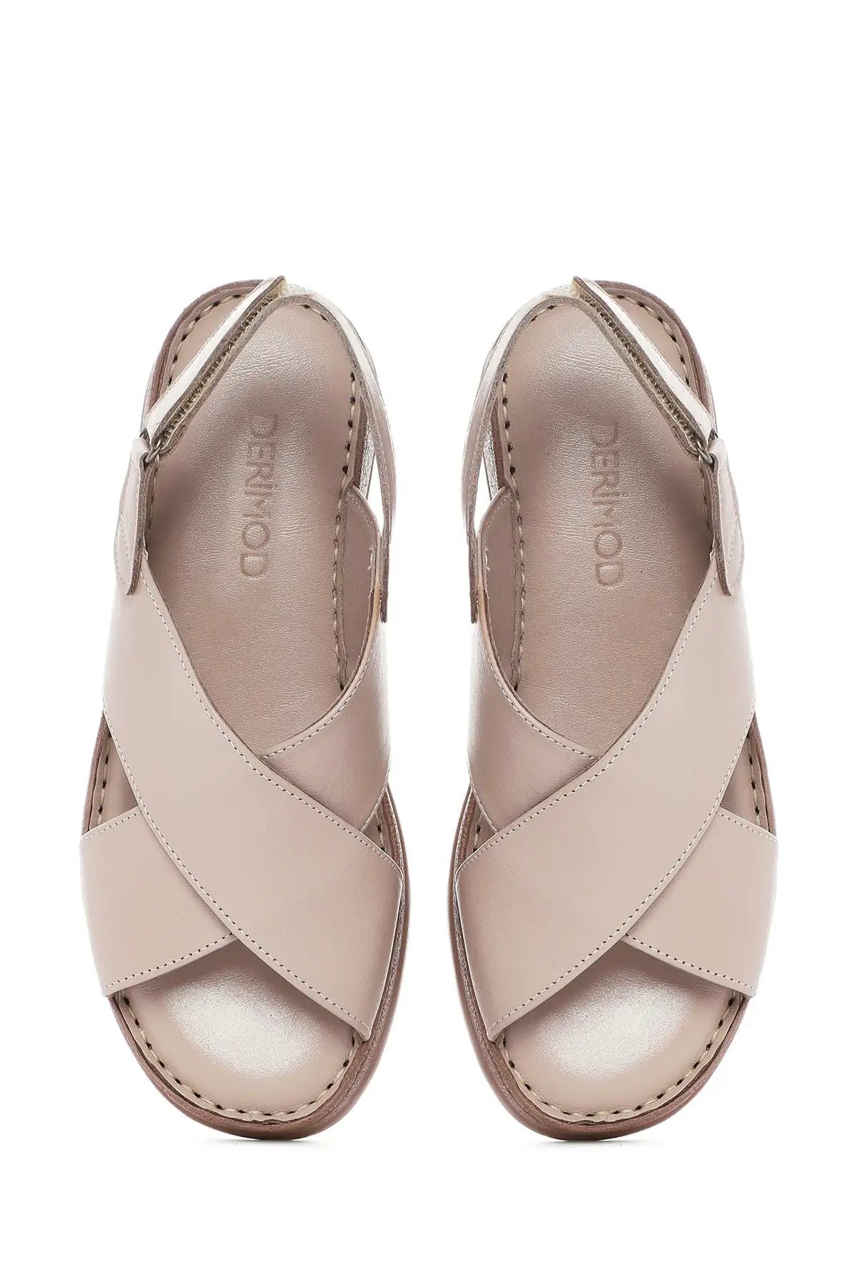 کفش صندل زنانه بند دار با کفی ضخیم از چرم طبیعی، راحتی 25SFD321718 برند Derimod - 8265