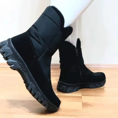 بوت و نیم‌ بوت زنانه Bot سیاه، ضد آب، با زیپ، راحت انعطاف‌پذیر، با کیفیت، دارای کفی ارتopedیک غیر لغزنده. برند Ayakkabı Ülkesi - 8367
