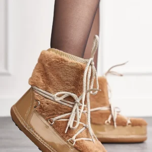 بوت و نیم‌ بوت زنانه چکمه‌های رزمره قهه‌ای با پاشنه ضخیم کفی داخلی پشمی، دارای بند، مناسب برای مادر دختر 327 برند Nstil - 8351