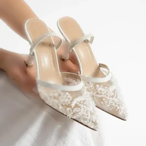 کفش پاشنه‌ بلند زنانه عروسی با طراحی بافندگی (7 سانتیمتر) برند SHOW LİFE - 7994