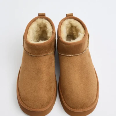 بوت و نیم‌ بوت زنانه چرم مخملی قهه‌ای با کفی ضخیم داخل پشمی برند LUTVELIZADE - 7747