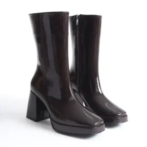 بوت و نیم‌ بوت زنانه کفش پلتفرم جیر قهه‌ای برند LDR - 7793