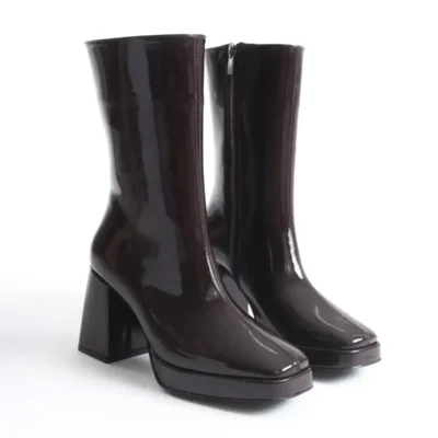 بوت و نیم‌ بوت زنانه کفش پلتفرم جیر قهه‌ای برند LDR - 7793