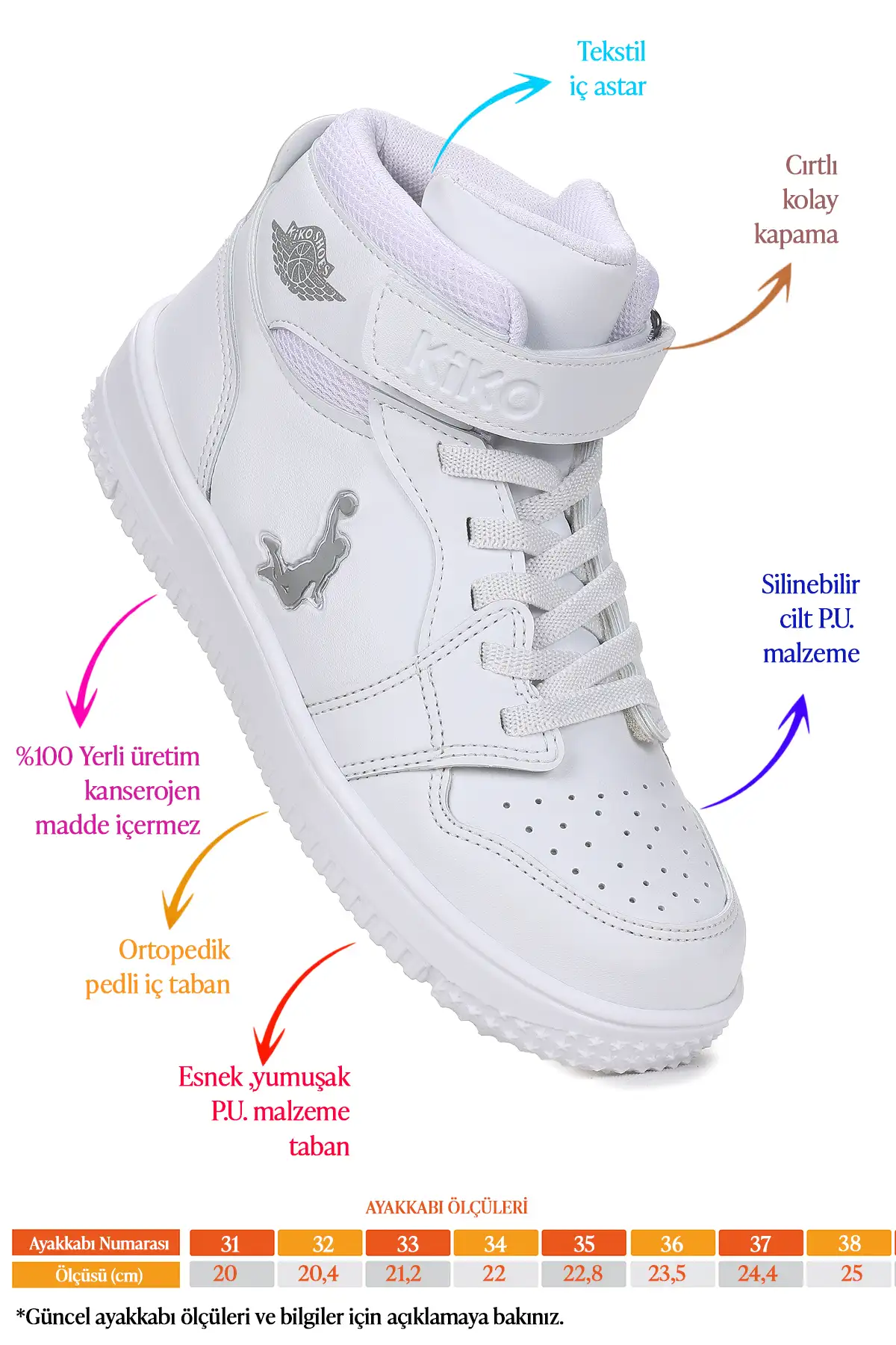 کفش بچگانه  ورزشی بچهگانه هایکا با بند چسبی برای پسران و دختران برند Kiko Kids - 7914 کفش بچگانه ورزشی بچهگانه هایکا با بند چسبی برای پسران و دختران برند Kiko Kids - 7914