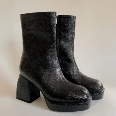 بوت و نیم‌ بوت زنانه پتین پلتفرم با پاشنه بلند مشکی ترک‌خرده برند goodbye - 7818