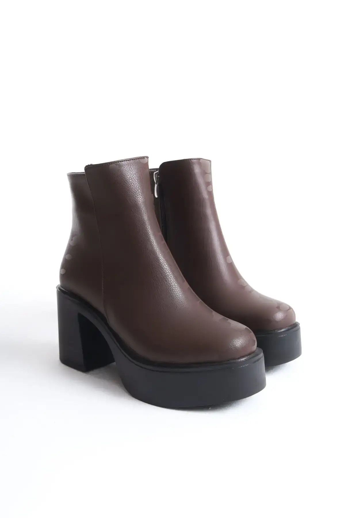 بوت و نیم‌ بوت زنانه پلتفرم با ساقه راحت رنگ قهه‌ای تیره Hancez برند Modabuymus - 7763