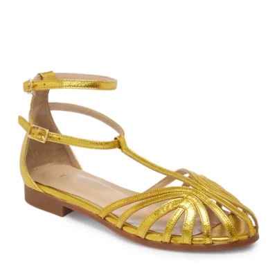 کفش صندل زنانه چرم طبیعی زرد برند Tergan - 8228