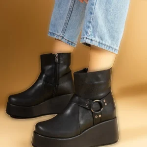 بوت و نیم‌ بوت زنانه پتین پلتفرم بلند مشکی با کفی برجسته مشکی برند Pembe Potin - 7794