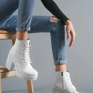 بوت و نیم‌ بوت زنانه چکمه پاشنه‌بلند پلتفرم سفید برند salto ayakkabı - 7783